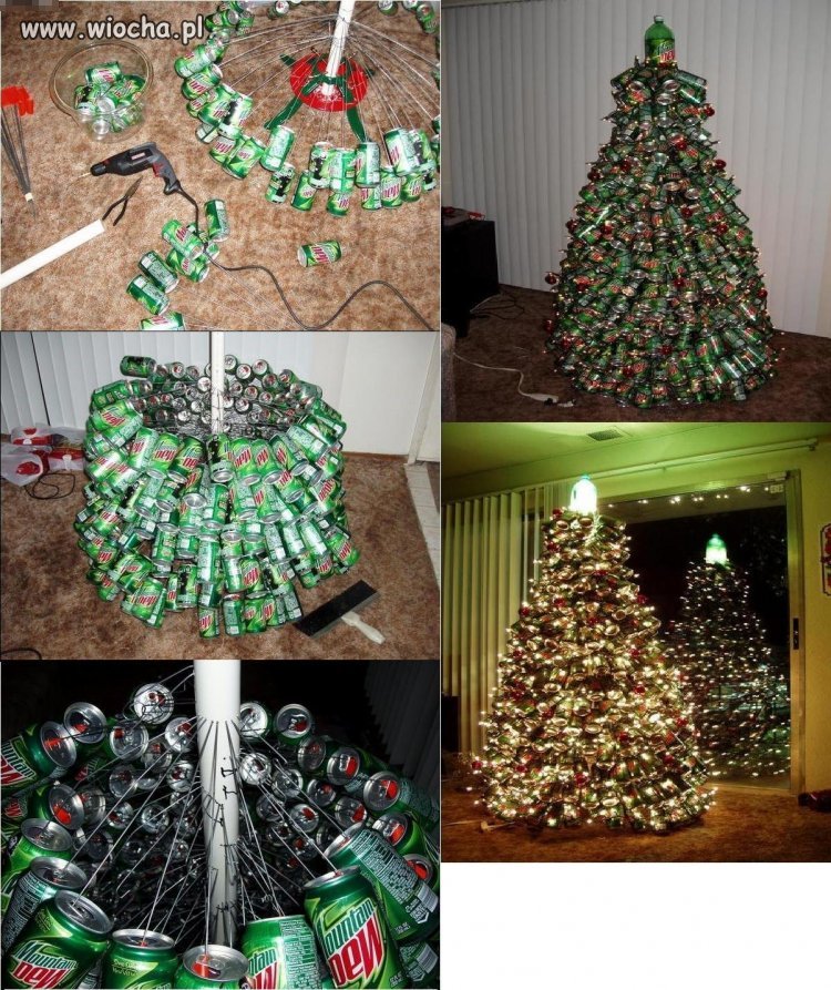 Choinka z puszek. wiocha.pl absurd 843596
